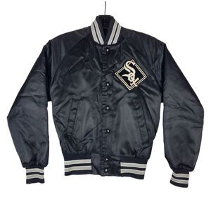 Vintage CHICAGO WHITE SOX Jacket BOYS 10/12 Black Satin CHALK LINE Retro MLB